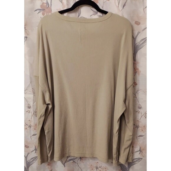 NEW Chaser Vintage Rib Snap Side Long Sleeve Drop Shoulder Pullover Light Beige - Picture 6 of 9